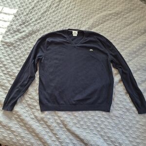 Lacoste Men's Dark Blue V-Neck Sweater, XL
